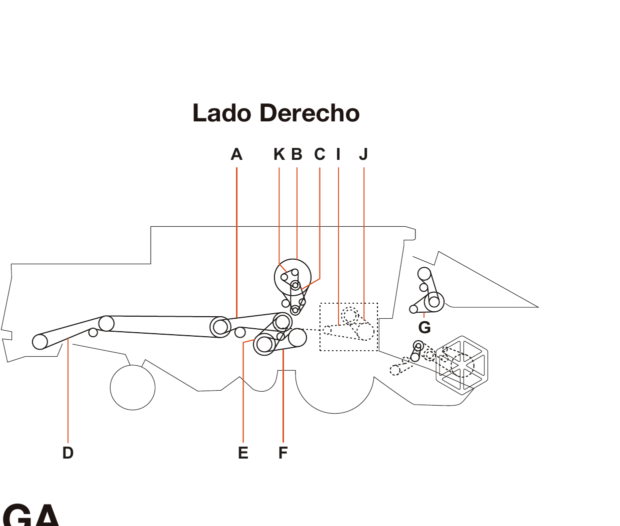Claas Dominator 203/204 - Lado Derecho - Mapa de correas