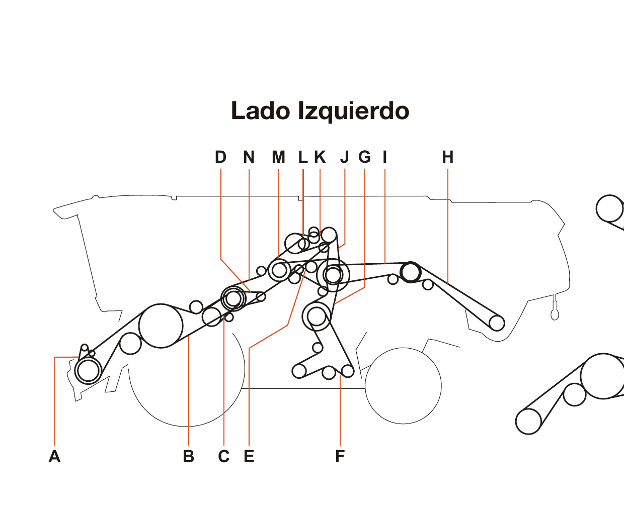 Claas Lexion 570 - Lado Izquierdo - Mapa de correas