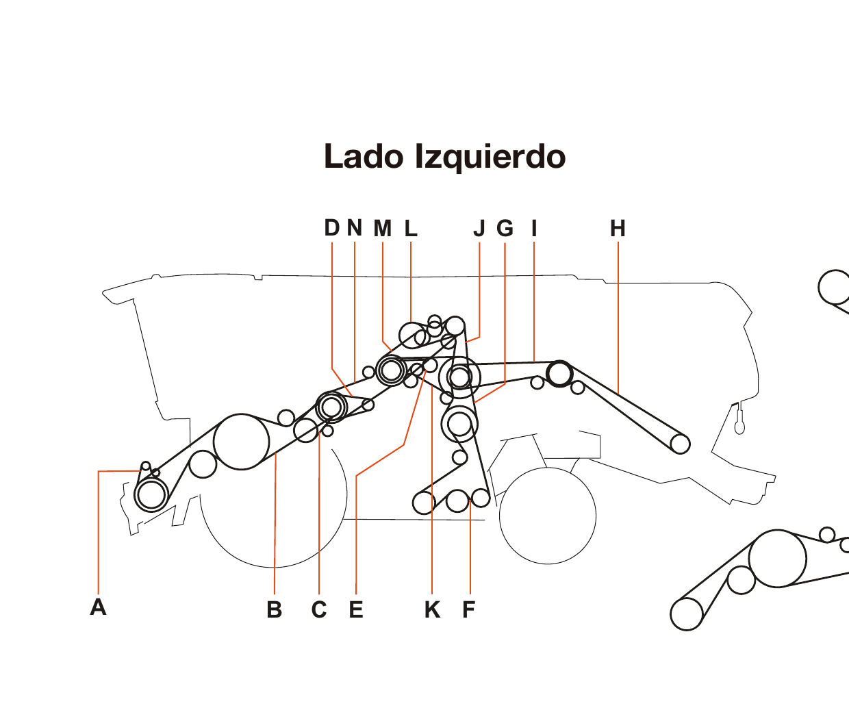 Claas Lexion 600 - Lado Izquierdo - Mapa de correas