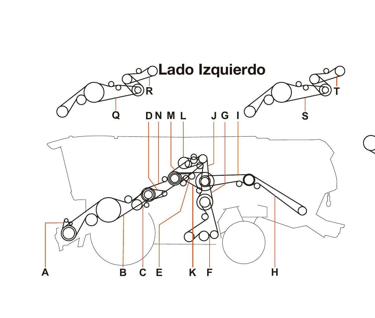 Claas Lexion 730/740/750 - Lado Izquierdo - Mapa de correas