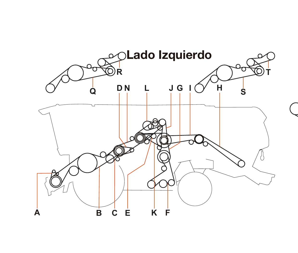 Claas Lexion 760/770 - Lado Izquierdo - Mapa de correas