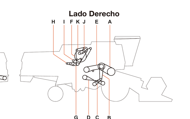 New Holland TC 5090 - Lado Derecho - Mapa de correas